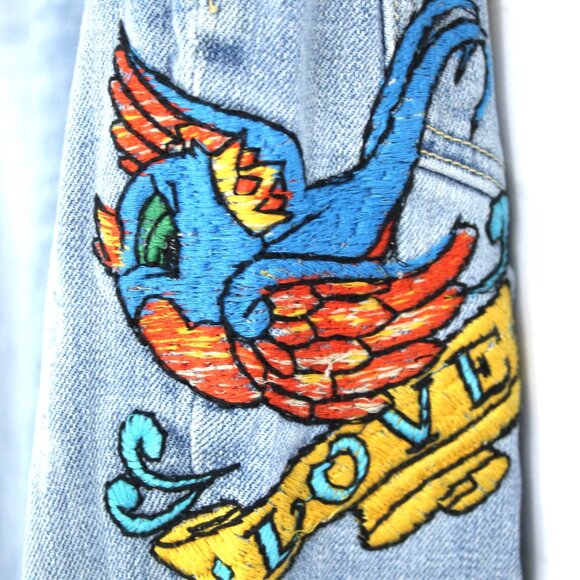 Miss Me Women's Sz 27 Embroidered JP4034D Angelina Straight Flared Raw Hem Jeans - Picture 4 of 13